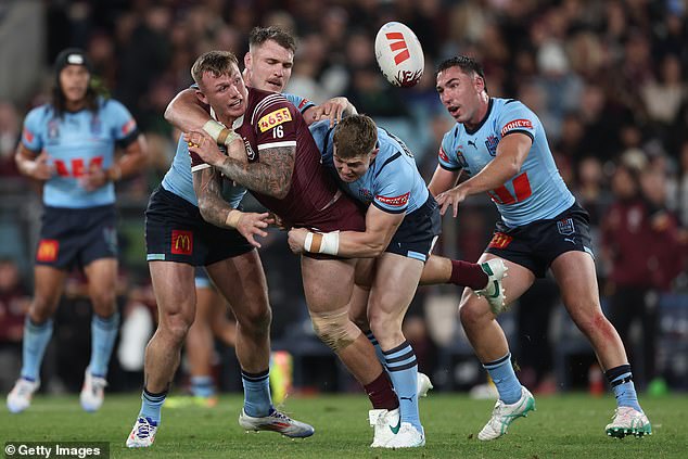 In Origin games (action from Wednesday night's clash, pictured), around half the population breaks their weekly routine with a few drinks - while some fans prefer something stronger.  Daily Mail Australia does not conclude that the persons depicted are involved in the illegal drug trade