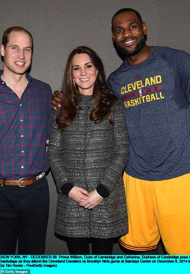 However, American stars can't resist going beyond the more reserved greeting in the presence of royalty, as Tom demonstrated at the evening's event.  He follows in the footsteps of fellow Americans who have raised eyebrows by being sensitive, including Michelle Obama who famously put her arm around the Queen and LeBron James who did the same with Kate Middleton (pictured).