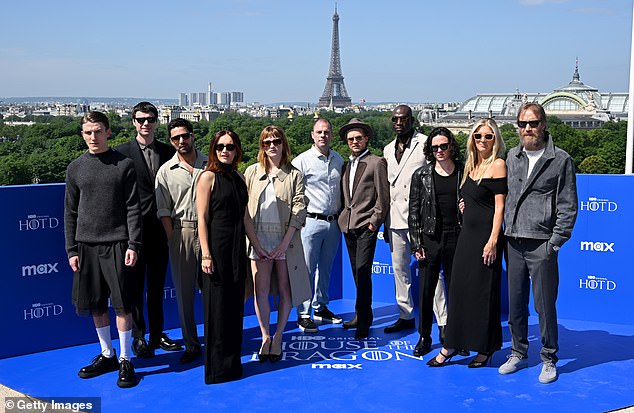 Ewan Mitchell, Matthew Needham, Fabien Frankel, Olivia Cooke, Phia Saban, Ryan Condal, Tom Glynn-Carney, Steve Toussaint, Harry Collett, Eve Best and Rhys Ifans (L-R)