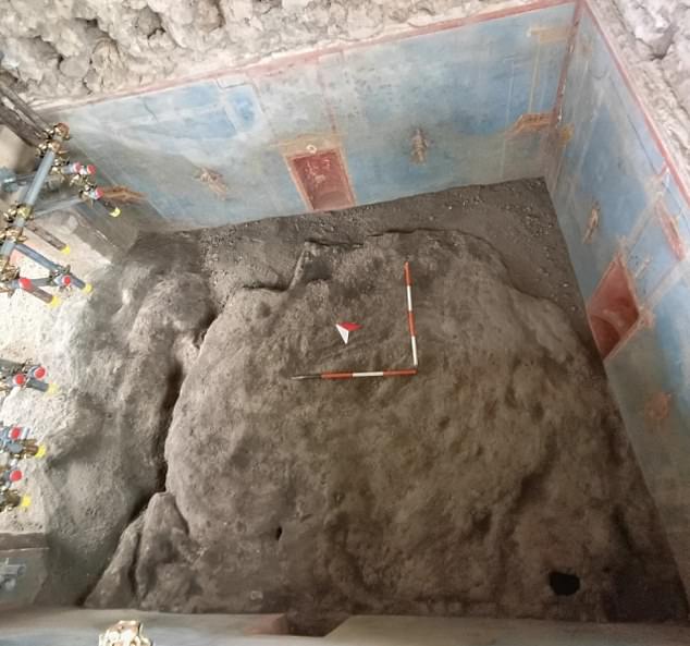 The discovery was made while archaeologists were excavating the second floor of a residential unit, uncovering a tunnel leading to a rare blue room called Room 32.