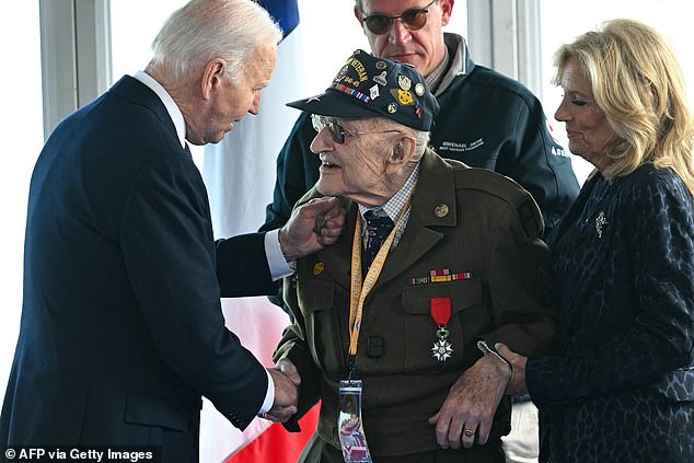 “Don't grow old,” said Army veteran Robert Gibson, 100, of New Jersey.  Biden was a toddler when Gibson and his comrades arrived on Utah Beach with the second wave of troops