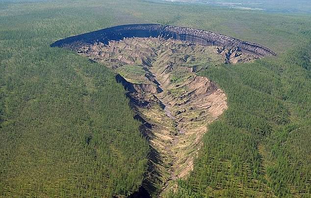 New research has found that the rate of methane and other carbon gases released as the crater (above) deepens is estimated at 4,000 to 5,000 tons per year