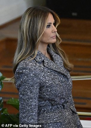 Melania wore the elegant tweed jacket as she arrived for Rosalynn Carter's memorial service in Atlanta last year.