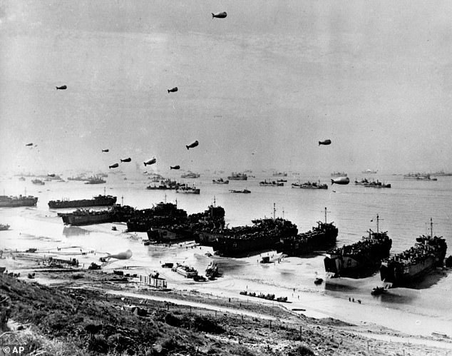 Pictured: The scene along part of Omaha Beach in June 1944, during Operation Overlord