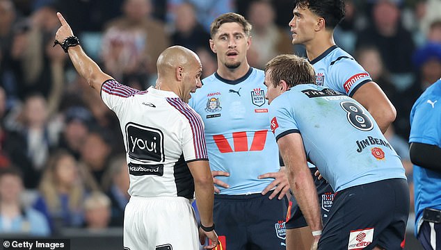 NSW Blues' Joseph-Aukuso Sua'ali'i is sent off by referee Ashley Klein