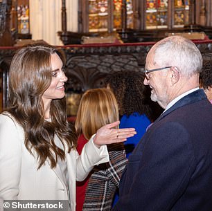 Kate imagined herself greeting Jim Broadbent at the Together At Christmas carol service at Westminster Abbey in December