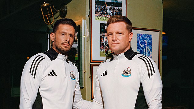 Eddie Howe (right) and Jason Tindall (left) were also spotted modeling the club's new training offering