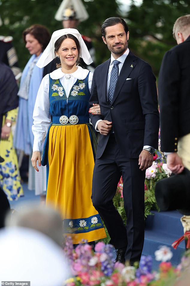 Also in attendance were Prince Carl Philip, 45, and Princess Sofia, 39 (pictured), dressed in traditional clothing