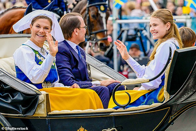 Crown Princess Victoria and Princess Estelle smiled as they waved to the gathered crowds at the event