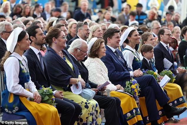 King Carl XVI Gustaf, 78, and Queen Silvia, 80, (center) were also present, but did not ride in the carriage