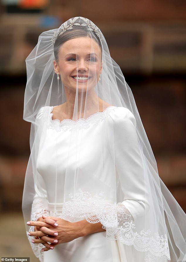 Olivia Henson arrives at Chester Cathedral for her wedding to Hugh Grosvenor, the Duke of Westminster