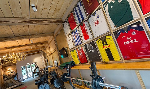 The resort is popular with athletes and the gym has autographed and used shirts on the walls