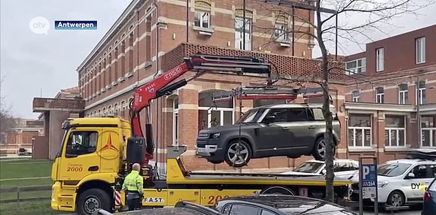 The Land Rover reportedly owned by Bril is being towed by authorities for investigation after the January accident