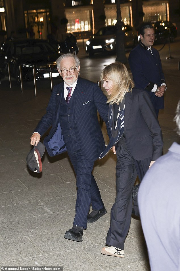 Meanwhile, Stephen, 77, opted for an all-blue and white pinstripe suit and matching waistcoat