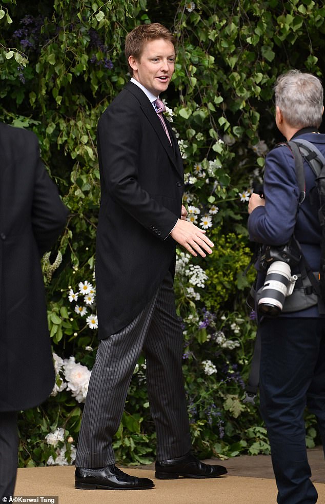 The groom, Hugh Grosvenor, arrives at Chester Cathedral for his wedding to Olivia Henson