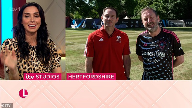 The broadcaster hosted the early morning show and spoke via video link to its partner (L) and comedian Lee Mack (R) about the upcoming charity football match.