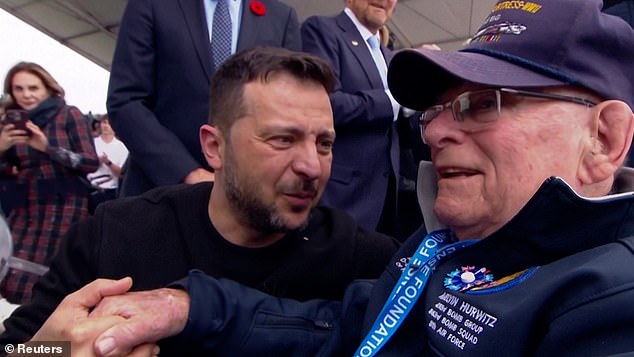 President Zelensky had an emotional meeting with D-Day veteran Melvin Hurwitz, 99, a former U.S. Air Force pilot.  “You saved Europe,” he told Hurwitz