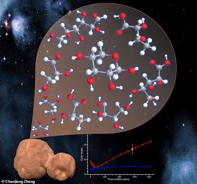 Researchers say Arrokoth is rich in glucose and ribose, the basic building blocks of RNA (a nucleic acid found in all living cells).