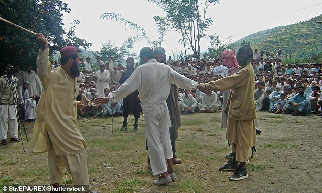 According to Voice of America, the group was the largest known to receive public floggings at a Taliban event as of 2021 (file photo)