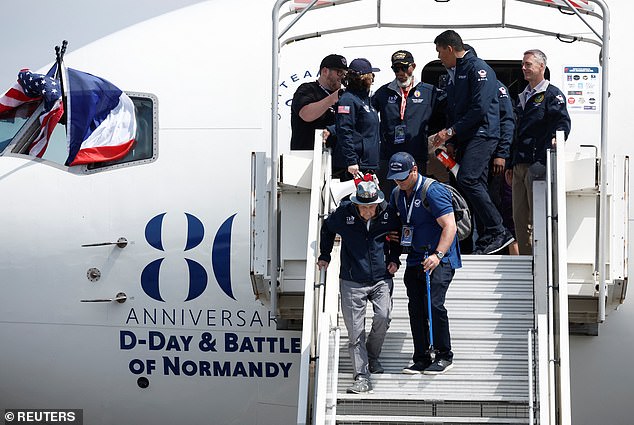 Larson, 101, arrives at Deauville Airport from Atlanta to commemorate the 80th anniversary of the 1944 D-Day landings in Deauville, Normandy