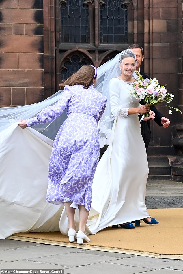 Olivia Henson (second right) arrives at her wedding to Hugh Grosvenor, 7th Duke of Westminster