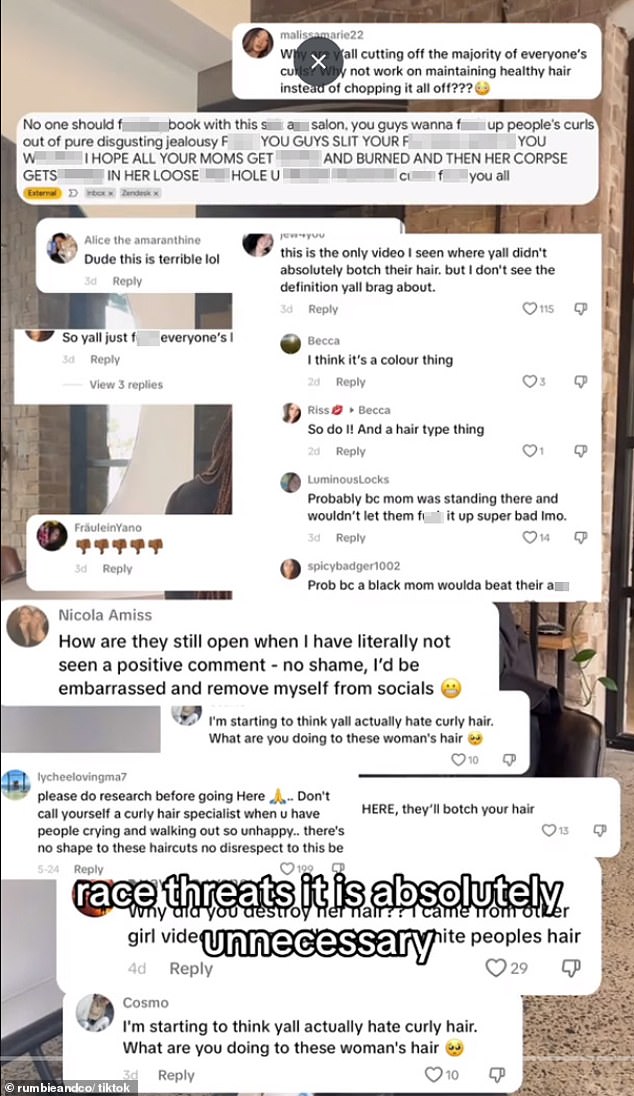 Pictured: the barrage of vicious abuse the salon received after Briana's review