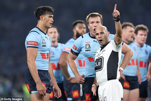 Sua'ali'i set a record for the fastest separation in Origin history when he was marched off the pitch after just seven minutes of action (pictured)