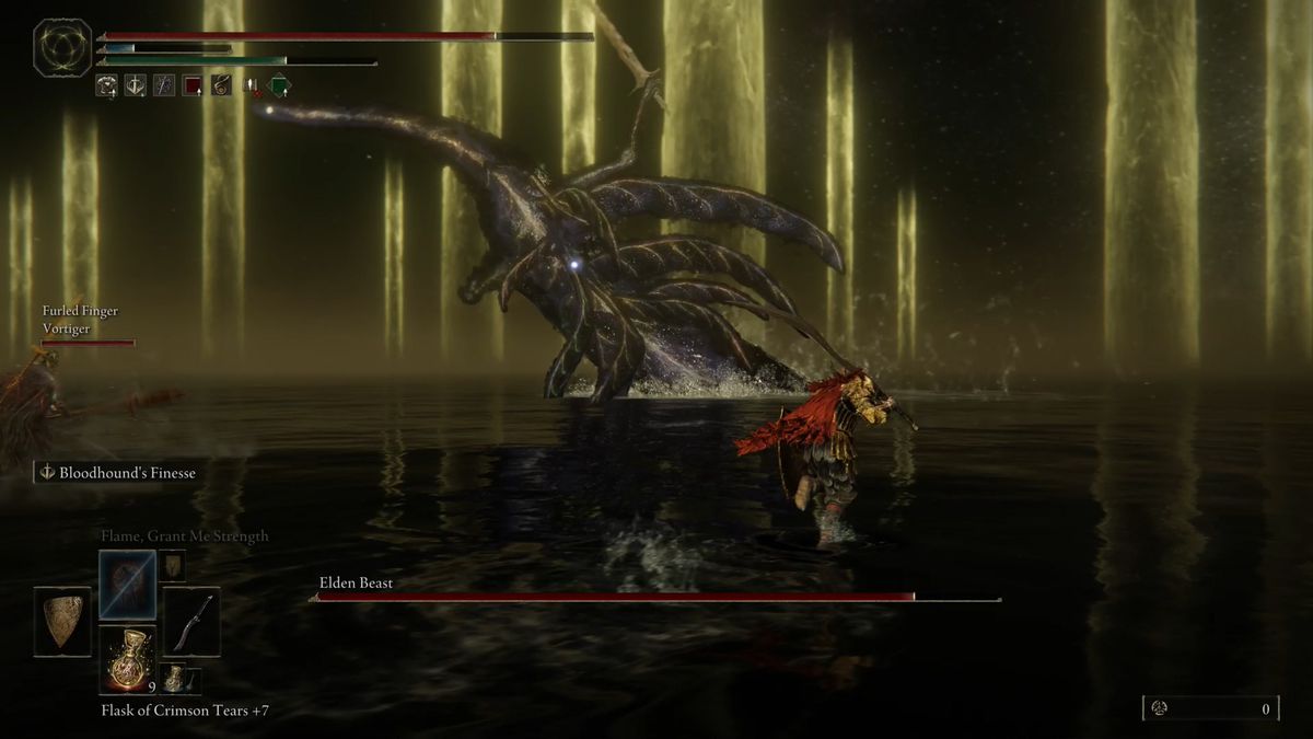 The Elden Beast stands still in an Elden Ring boss battle.