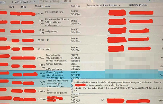 Haim's whistleblower documents (pictured) show that Texas Children's Hospital continued to provide gender care to young patients, including the administration of implantable puberty blockers and hormone replacement therapy (HRT).