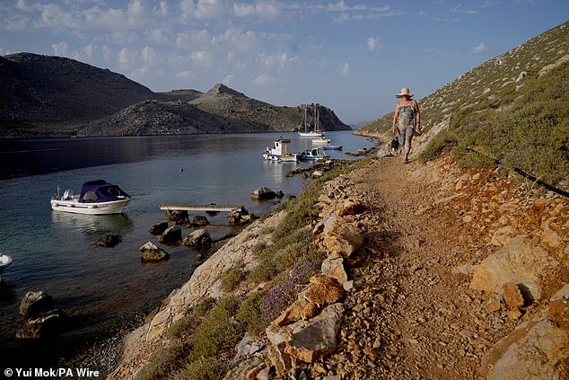 A rocky path near Saint Nikolas beach in the Pedi district of Symi, Greece, where a search and rescue operation is underway for Dr.  Mosley