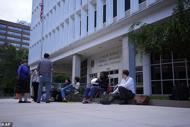 Media gather outside the J. Caleb Boggs Federal Building United States Courthouse, Friday, June 7, 2024