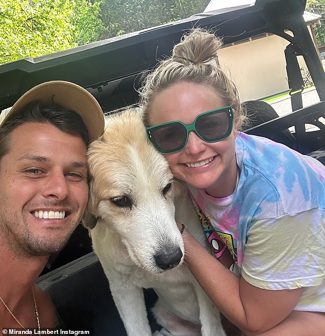 The photos showed Miranda and her husband Brendan McLoughlin cuddling and playing with their Chihuahua/Pug mix, Delta, next to their Great Pyrenees, Louise