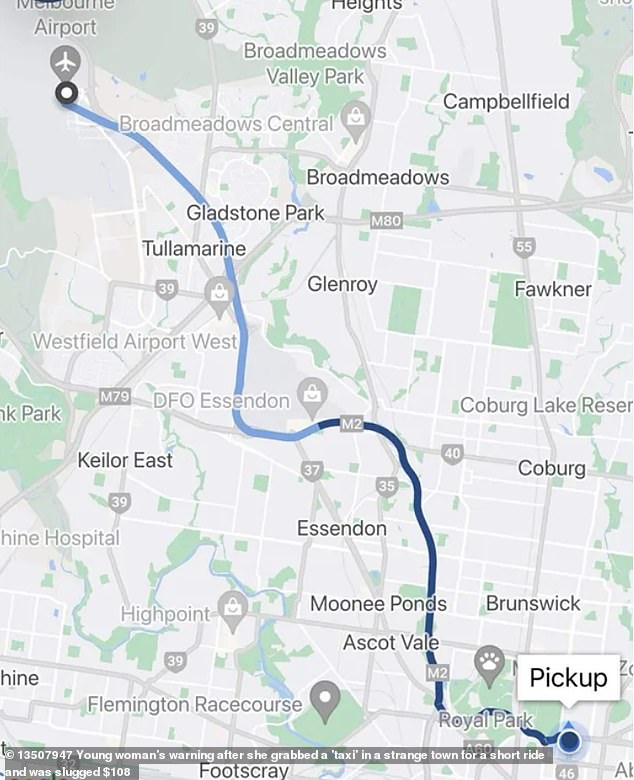 Mrs Marsh planned to travel just 13 miles at a rate of $2.80p/km and was happy her rate would remain under $60.  But upon arriving at her destination, the man held up a terminal showing $108