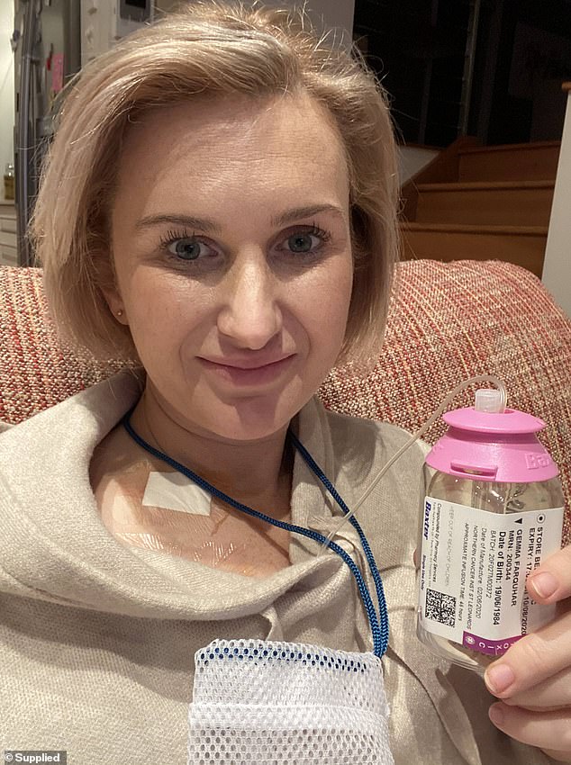 Gemma receives treatment that consists of an infusion every fourteen days and four tablets per day