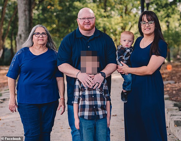 Julian was killed and his mother Margot Wood, 38, injured.  They are pictured at right, with the boy's grandmother, father Jared Wood and older brother