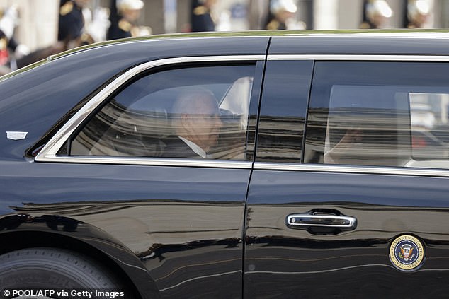 The Bidens arrive in the Beast.  Jill Biden flew back to Paris to be by her husband's side