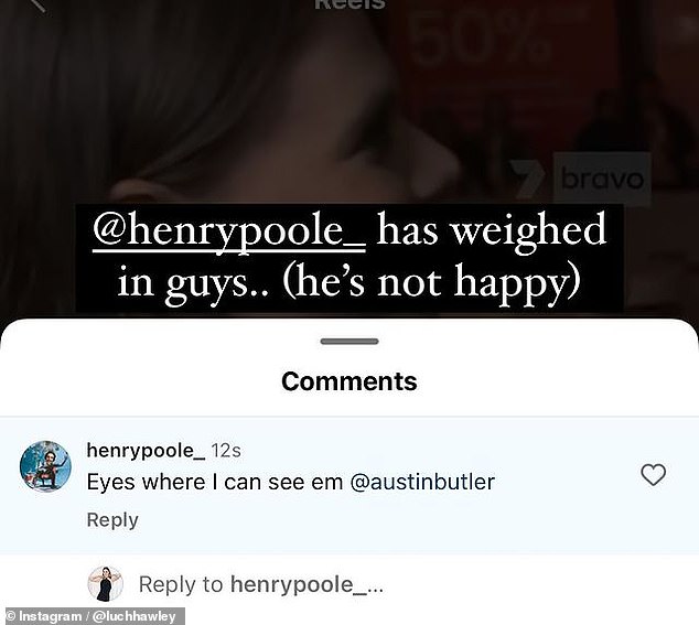 On her Instagram Stories, Lucia joked that Henry was 'not happy' with the 'flirty' interview, as she shared a photo of his reaction beneath footage of the chat