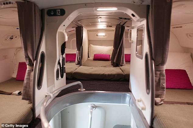 The interior of the crew sleeping quarters of the Boeing 787 Dreamliner is seen during a media tour on February 12, 2012 in Singapore