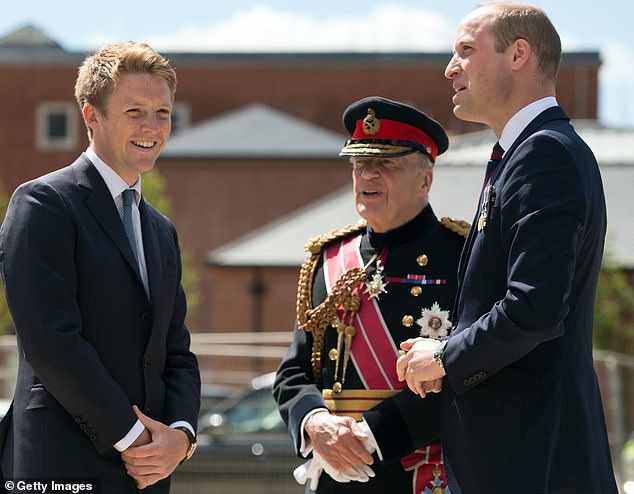 Prince William (pictured, right) was an usher at the Chester wedding of Hugh Grosvenor (pictured, left) and Olivia Henson (seen at the official handover to the nation of the newly built Defense and National Rehabilitation Center in Leeds in 2018)