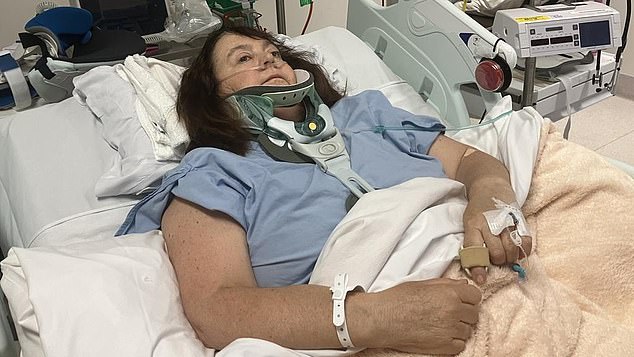 Speaking from the Royal Adelaide Hospital, Ms Jordan (pictured) said she had tried to put her seatbelt on after a visit to the toilet when the turbulence suddenly hit