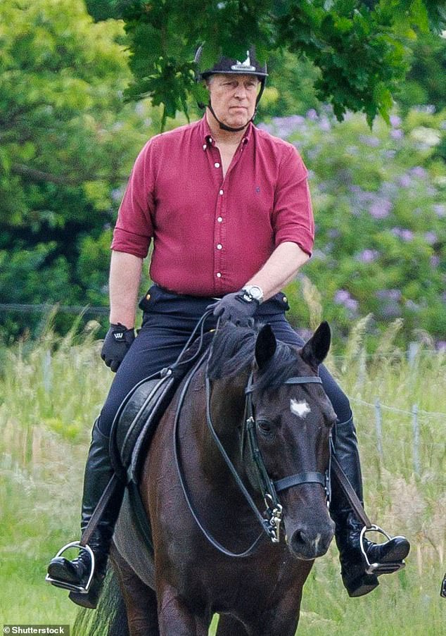 Royal Lodge – now in the spotlight amid the alleged refusal of current resident Prince Andrew (pictured riding a horse in the grounds of his home earlier this month) to move – has existed in its current form since the 19th century