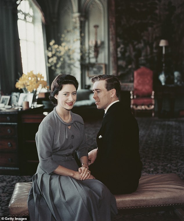 Princess Margaret and Anthony Armstrong-Jones pose at Royal Lodge after announcing their engagement, February 27, 1960