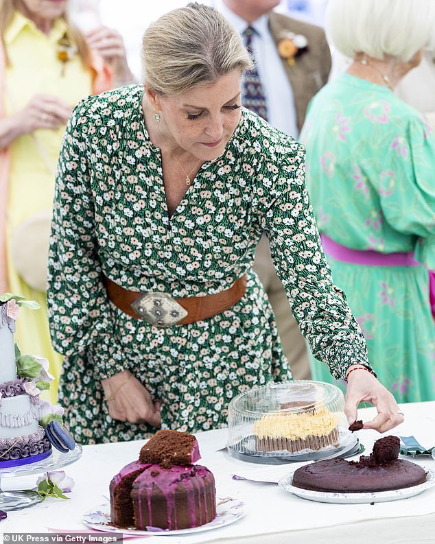 Sophie was seen looking at and tasting the sweet treats and bread on offer during her outing