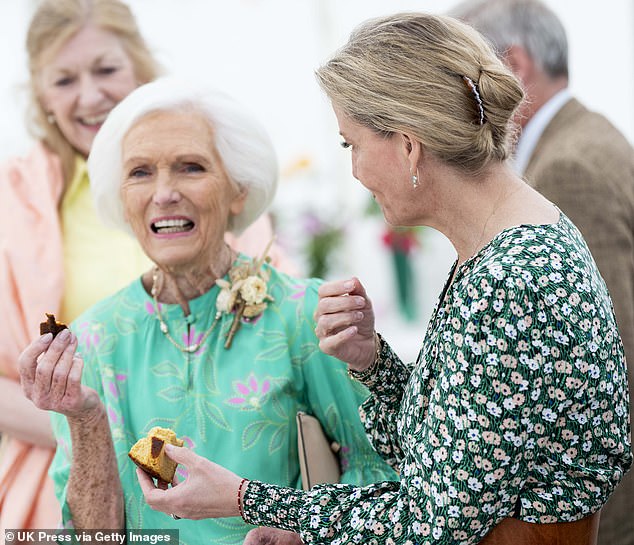 Dame Mary Berry (pictured, left) and Sophie (pictured, right) appeared to enjoy each other's company as they examined the baked treats