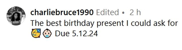 Meanwhile, Charlie wrote in her own post: 'The best birthday present I could ask for.  Expiry date 5.12.24'