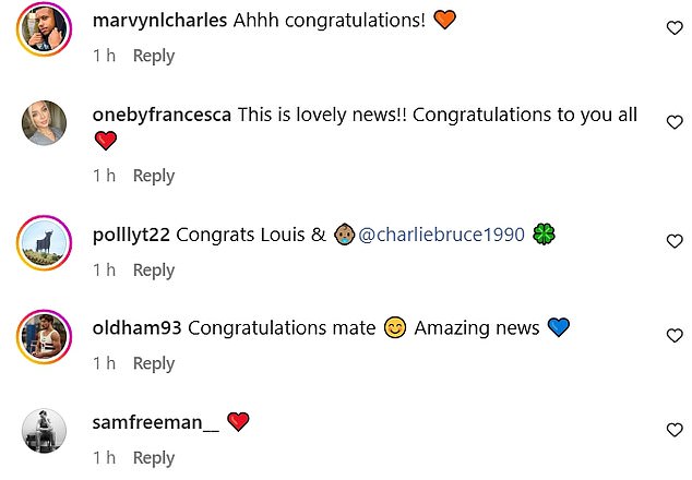 Louis was flooded with congratulatory messages as his family and friends sent their love to the couple