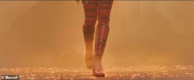 A few seconds later, a mysterious pair of feminine-looking legs in Deadpool red come into view, then quickly disappear.  'Lady Deadpool spotted!!'  said one excited fan.  Many others agreed with the conjecture