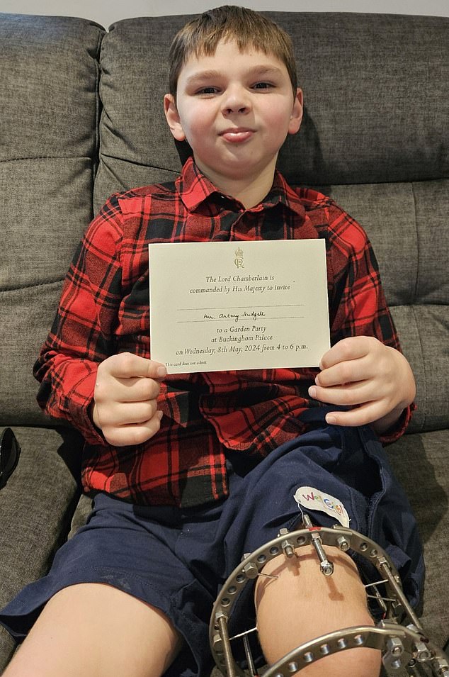 Tony (pictured) shows an invitation he received to a garden party at Buckingham Palace