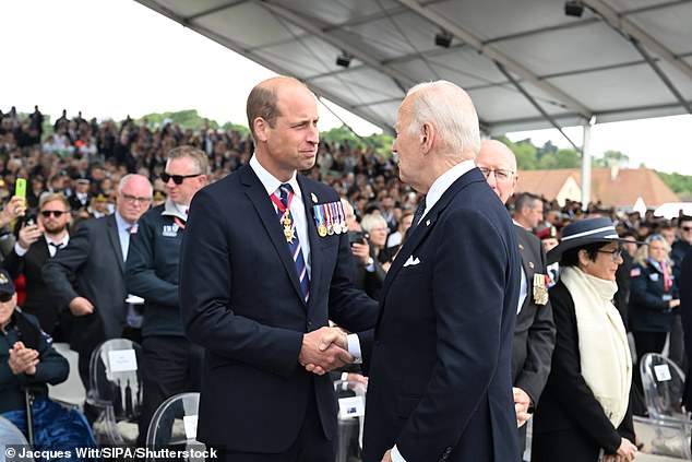 William represented Britain at D-Day commemorations in France this week (pictured with US President Joe Biden)