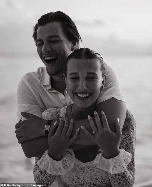 Congratulations!  Millie Bobby Brown, 19, got engaged to her boyfriend Jake Bongiovi, 20, this week after almost two years together... but some fans were turned away because of their age